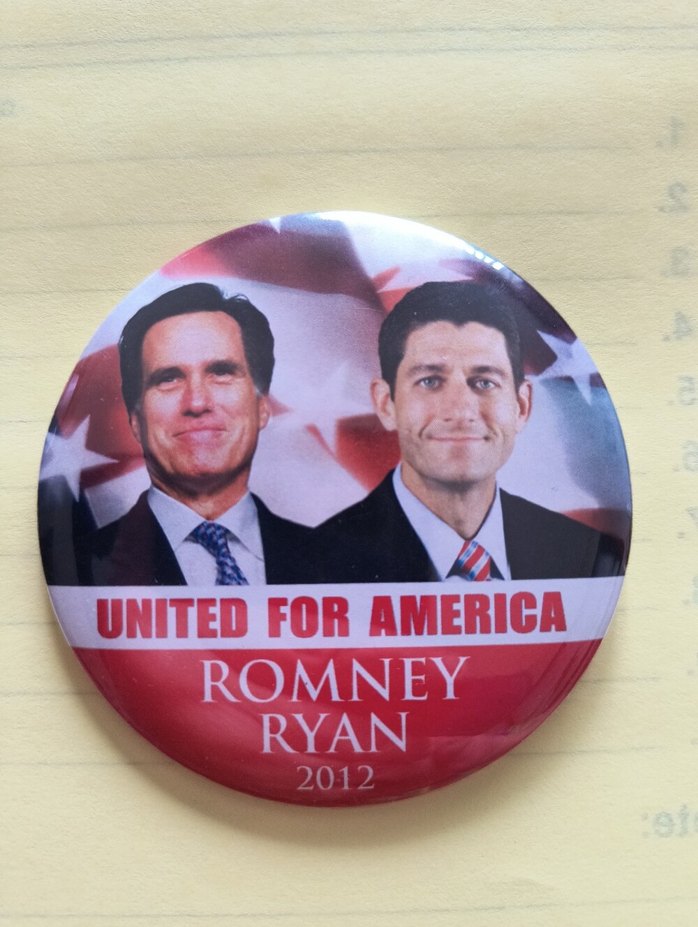 Vintage 2012 Mitt Romney/Paul Ryan Presidential Political 3” Pinback Button 